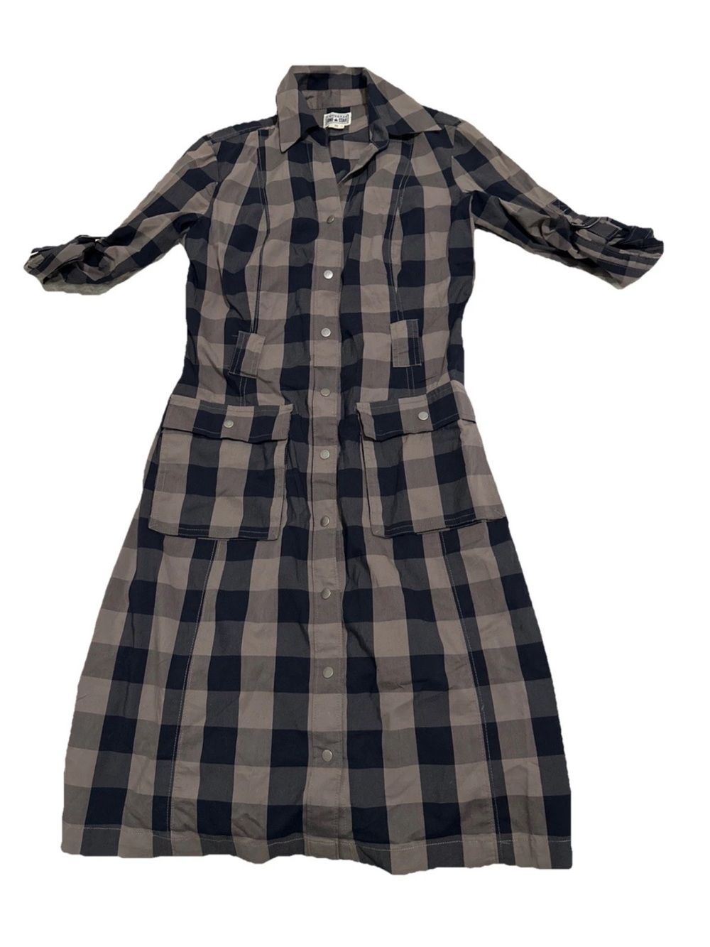 Converse One Star Womens Sz XS Buffalo Plaid Snap Front Roll Tab Shirt Dress